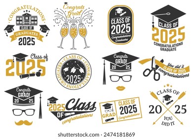 Conjunto de insignias de la clase de 2025 Concepto para la camisa, impresión, sello, superposición o sello, felicitación, tarjeta de invitación. Diseño de tipografía - Vector de stock.