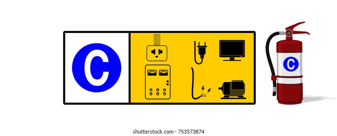 Set of Class C fire icon. Class C fire is fire uses electrical components and/or energized equipment as its fuel source
