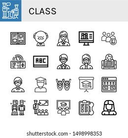 Set of class icons such as Presentation, History, Professor, Teacher, Online library, Student, Boarding pass, Blackboard, Instructor, Online learning, Ballet, Tutorial , class