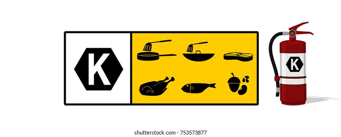 Set of Class K fire icon. Class K fire is cooking fire involving combustion from liquids used in food preparation
