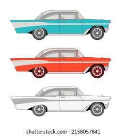 set of classic american retro car of 1960, auto design