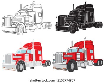 Set of Classic American Truck isolated on white background. Vector illustration.