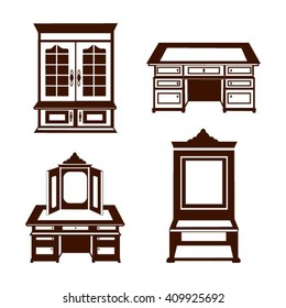 A set of classic antique furniture on a white background. Vector illustration.