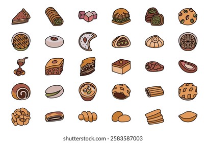 Set of classic Arabic pastry and dessert icons.