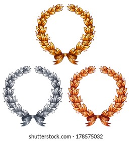 Set of classic aurel wreath gold silver and bronze