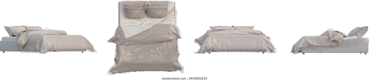 Set of Classic Bed isolated on transparent background. 3D render