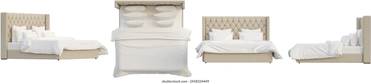 Set of Classic Bed isolated on transparent background. 3D render