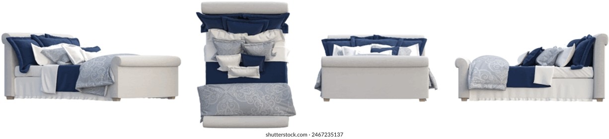 Set of Classic Bed isolated on transparent background. 3D render