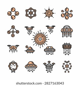 Set of classic black and white bicycle line drawings with intricate details