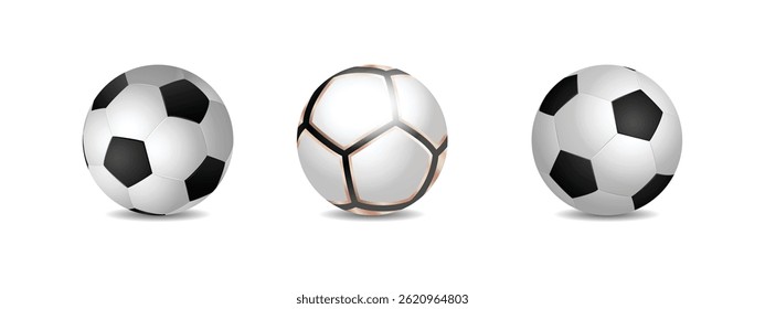 Set of Classic Black and White Soccer Balls Isolated on White Background