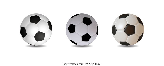 Set of Classic Black and White Soccer Balls Isolated on White Background