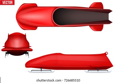 Klassische Bob für zwei Athleten. Oben-, Front- und Seitenansicht. Sportausrüstung für Bobsled Rennen. Vektorgrafik einzeln auf weißem Hintergrund.