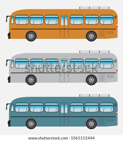 Set of Classic  Bus or Intercity 12 Meter Bus Vector and Illustration