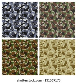 Set Of Classic Camouflage Seamless Patterns. Original Texture, Background. Vector Illustration