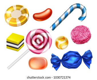 A set of classic candy sweets confectionery like toffees and lolly pops