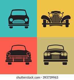 Set classic car front view icon vector