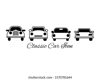 Set of Classic Car icon. Consist of Four Car Icon in Black Style Isolated on White Background. Vector Illustration