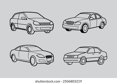 Set of classic Car line drawing. with details, vector illustration. Transportation icon. Technology concept, Isolated on white background