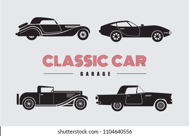 Set classic car side view icon vector illustrations