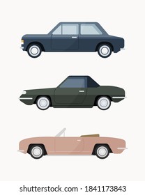 Set of classic car. Vintage cars vector illustration. 