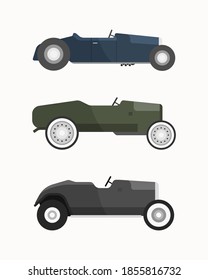 Set of classic car. Vintage cars vector illustration. 