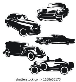 A set of classic cars of the 20s and 60s