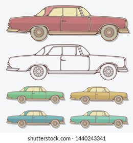 Set of Classic Cars Illustration in Different Colors