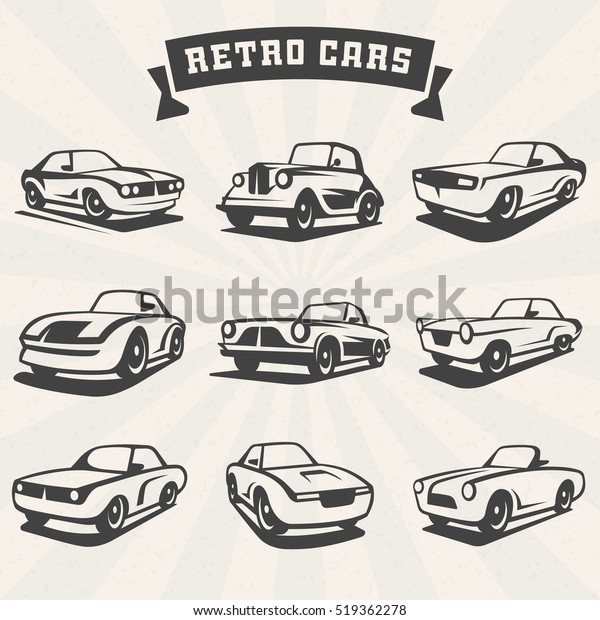 Set Classic Cars Silhouettes Retro Cars Stock Vector (Royalty Free