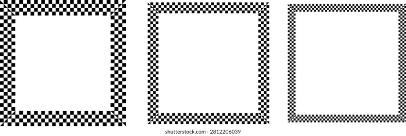A set of classic checkerboard square frames and border vectors in a minimalist black and white style. Featuring three variations of different grid densities and a close-up texture sample, this collection is ideal for racing-themed designs, classic board game aesthetics, frames, photo borders, and abstract geometric patterns. Perfect for both print layout projects and digital graphic design elements.
#CheckerboardFrame #VectorDesign #SquareBorder #BlackAndWhite #GeometricPattern #GraphicElements #RacingTheme #ChessPattern #BorderDesign #StockVector