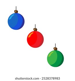 Um conjunto de bolas de árvore de Natal clássicas em ícones de cores vermelhas, azuis e verdes.