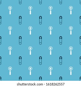 Set Classic closed steel safety pin and Cutter tool on seamless pattern. Vector