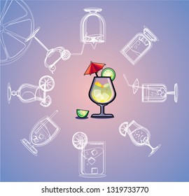 Set of classic cocktails, vector illustration