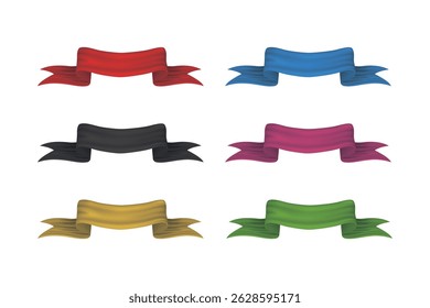 Set of classic colored ribbons with elegant curves, perfect for labels, invitations, and decorations.