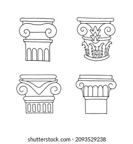 Set of classic columns in different styles. Vector graphics