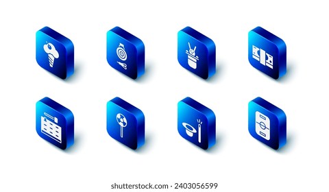 Set Classic dart board and arrow, Magician hat rabbit, Stacks paper money cash, Hockey table, wand, Lollipop, Arcade game machine and Ice cream waffle cone icon. Vector
