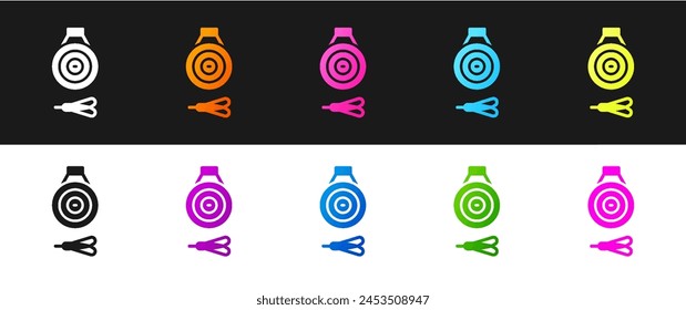 Set Classic dart board and arrow icon isolated on black and white background. Dartboard sign. Game concept.  Vector