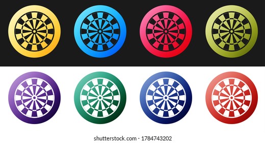 Set Classic darts board with twenty black and white sectors icon isolated on black and white background. Dart board sign. Dartboard sign. Game concept. Vector.
