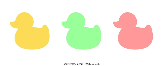 Set of classic duck silhouettes in different colors and styles. Cartoon and outline versions for kids’ designs.

