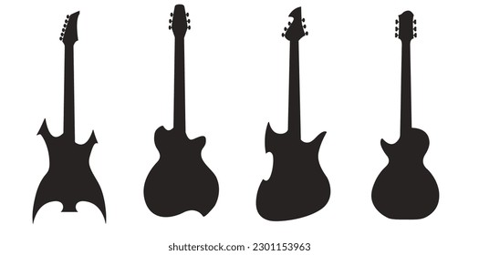 Set of classic electronic guitars. Vector black guitars on white background. Rock and metal guitars. For music applications or music stores. 