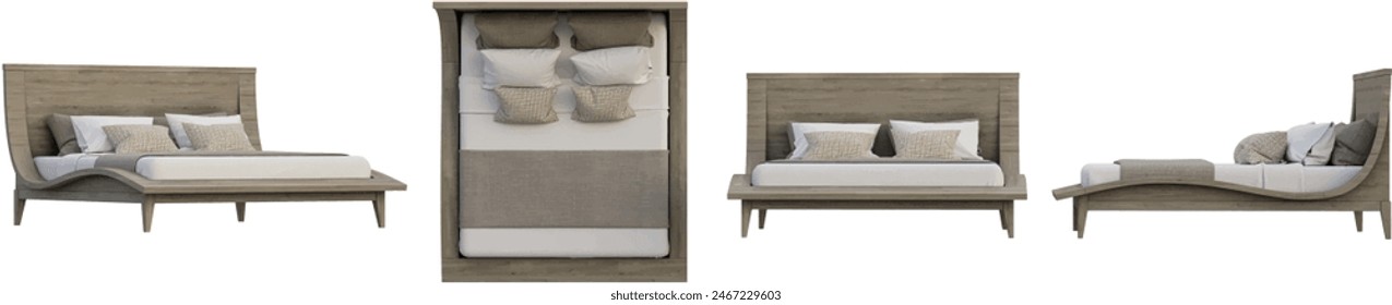 Set of Classic Elegant Bed isolated on transparent background. 3D render