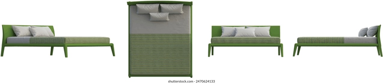 Set of Classic Elegant Bed isolated on transparent background. 3D render