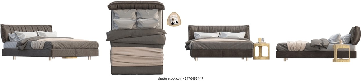 Set of Classic Elegant Bed isolated on transparent background. 3D render