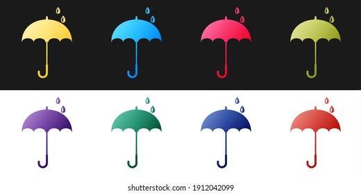 Set Classic elegant opened umbrella icon isolated on black and white background. Rain protection symbol. Vector.