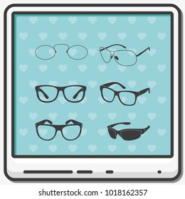 Set of classic glasses flat vector icon.