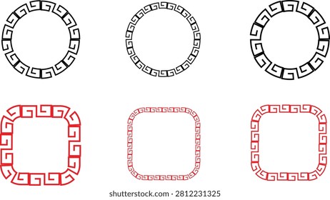 A set of classic Greek Key (Meander) frames and borders in a minimalist design. The collection features six vector illustrations: three round borders in black and three rounded rectangular frames in red. This ancient classic geometric motif is highly versatile and perfect for Greek-themed designs, classical art, Mediterranean-style projects, frames, invitations, labels, and traditional graphic design elements.
#GreekKey #MeanderPattern #GreekFrame #AncientDesign #VectorIllustration #ClassicalArt #GeometricBorders #TraditionalDesign #GraphicElements #StockVector #MediterraneanStyle