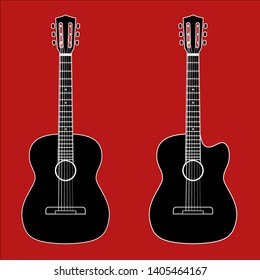 Set of classic guitars. Black guitar style flat. Black and white silhouettes of guitars.