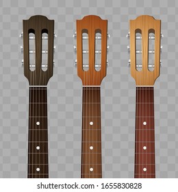 Set of Classic Guitars neck fretboard and headstock. Vector Illustration isolated on white background.