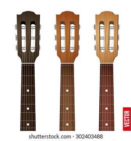 Set of Classic Guitars neck fretboard and headstock. Vector Illustration isolated on white background.