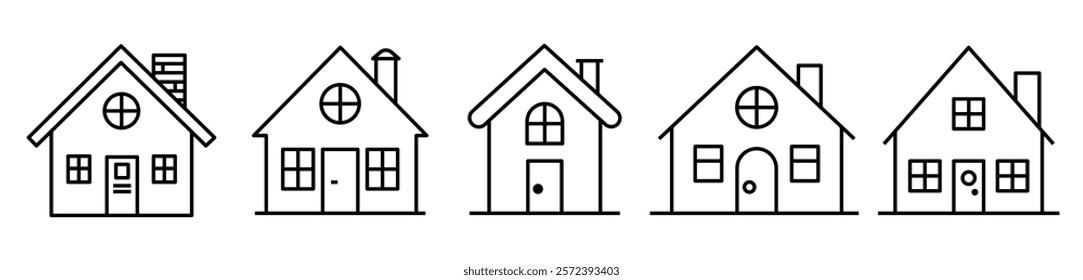 Set of Classic Houses template flat and line icons on transparent background, line design vector illustration, estate concept