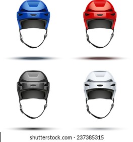 Set of Classic  Ice Hockey Helmet of different colors. Sports Vector illustration isolated on white background.